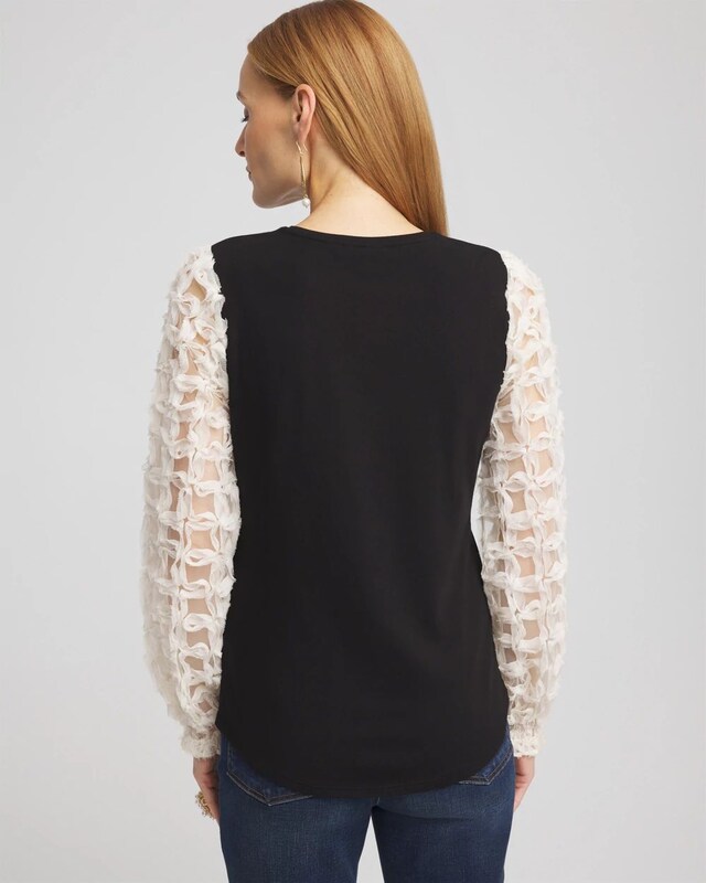 Applique Mesh Sleeve Top - image 3